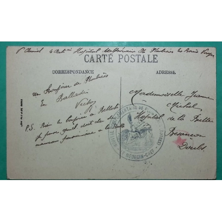 FRANCHISE MILITAIRE FM HOPITAL COMPLEMENTAIRE DE PLOMBIERES VOSGES POUR BESANCON DOUBS CARTE POSTALE WW1 COVER FRANCE