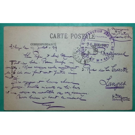 FRANCHISE MILITAIRE FM CENTRE D'INSTRUCTION DES EA DE ST CYR CARTE POSTALE POUR LANGRES HAUTE MARNE 1917 WW1 COVER FRANCE