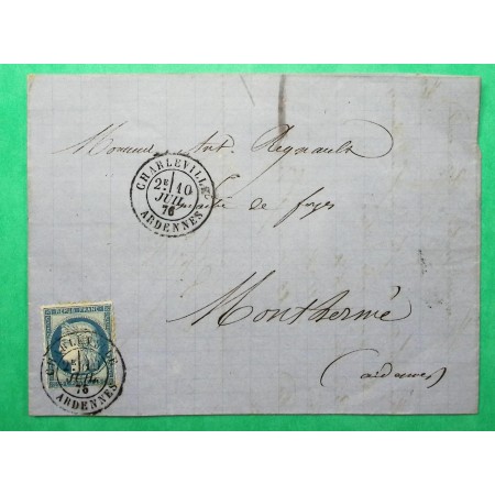 N°60C OBLITERATION CAD TYPE 18 CHARLEVILLE ARDENNES POUR MONTHERME 1876