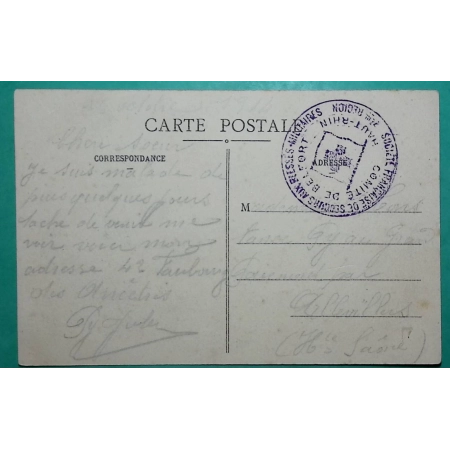FRANCHISE MILITAIRE FM SOCIETE FRANCAISE DE SECOURS AUX BLESSES MILITAIRES COMITE DE BELFORT HAUT RHIN CP 1914 WW1 FRANCE