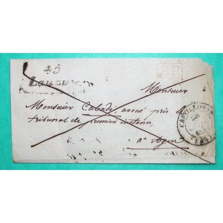 CURSIVE 45 LAUZUN LOT ET GARONNE + CAD TYPE 14 CASTILLONNES PP PORT PAYE POUR AGEN 1846