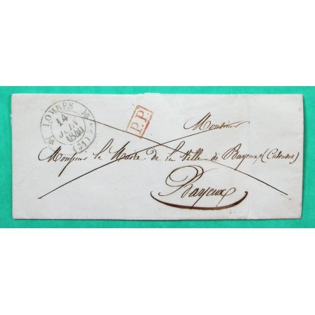 CAD TYPE 12 LOMBES GERS PP PORT PAYE POUR BAYEUX CALVADOS 1840