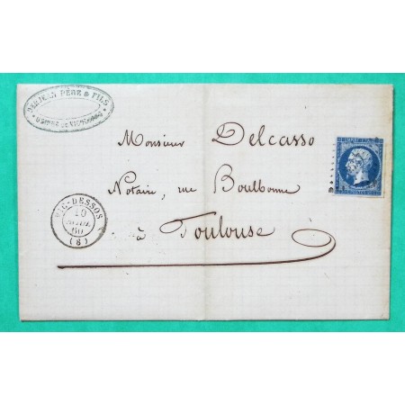 N°14 PC 3557 VIC DESSOS ARIEGE POUR TOULOUSE HAUTE GARONNE 1860