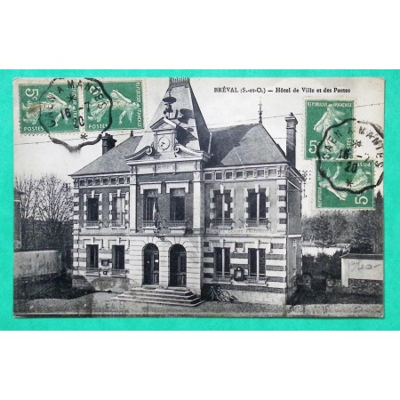 N°137 x4 SEMEUSE CARTE POSTALE CONVOYEUR LIGNE CAEN A MANTES DEPART BREVAL SEINE ET OISE POUR PARIS 1920