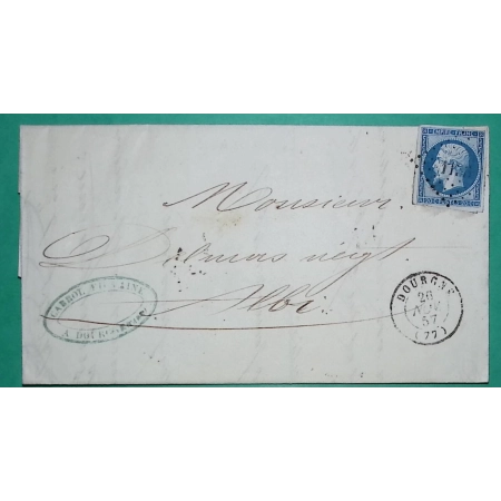 N°14 PC 1136 DOURGNE TARN POUR ALBI 1857 LETTRE COVER FRANCE