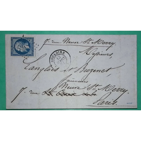 N°14 TTB PC 457 BOULOIRE SARTHE POUR PARIS 1861 LETTRE COVER FRANCE