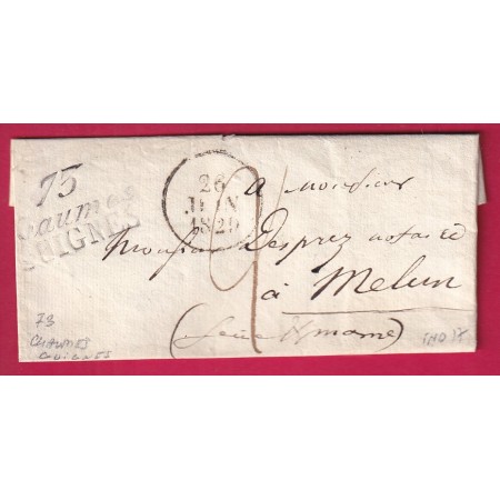 DOUBLE CURSIVE 73 CHAUMES GUIGNES SEINE ET MARNE DATEUR A 1829 INDICE 17 POUR MELUN