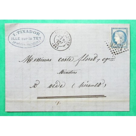 N°60C GC 1820 ILLE SUR LA TET PYRENEES ORIENTALES POUR AGDE HERAULT 1874