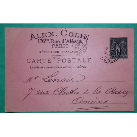 N°103 SAGE CARTE POSTALE PUB PRIVEE ALEX COLIN PARIS CONSRUCTEUR SANITAIRE 1900 LETTRE COVER FRANCE