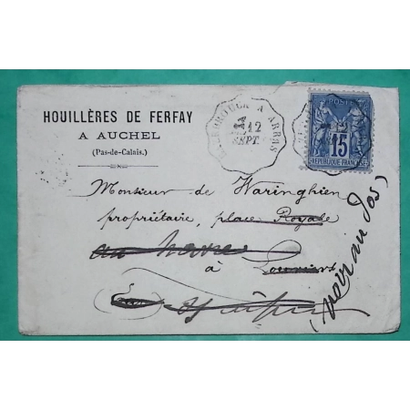 N°90 SAGE CONVOYEUR LIGNE HAZEBROUCK A ARRAS DEPART HOUILLERES DE FERFAY AUCHEL PAS DE CALAIS POUR LOUVIERS REEXP 1879
