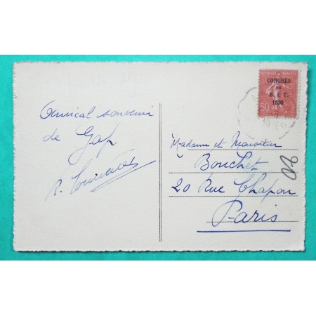 N°199 SEMEUSE SURCHARGE CONGRES DU BIT 1930 CARTE POSTALE GAP HAUTES ALPES