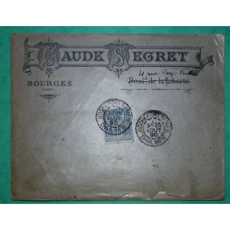 N°90 SAGE BELLE ENVELOPPE PUB AVEC TEXTE CLAUDE SEGRET ROCHEFORT SUR MER CHARENTE INFERIEURE 1890 COVER FRANCE
