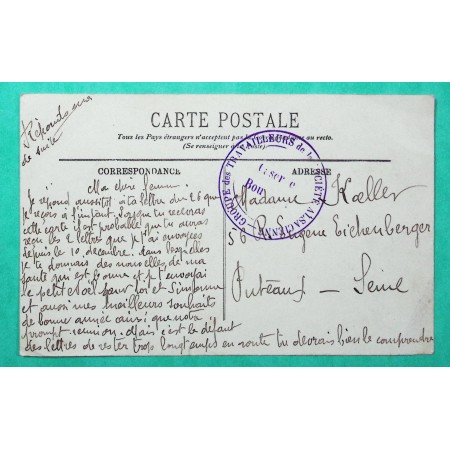 FRANCHISE MILITAIRE FM GROUPE DES TRAVAILLEURS DE LA SOCIETE ALSACIENNE CARTE POSTALE BALLON D'ALSACE WW1