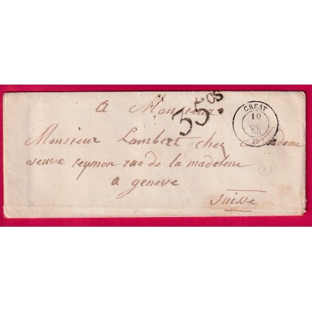 CAD TYPE 15 CREST DROME TAXE SUISSE 35cs 1855 POUR GENEVE SUISSE
