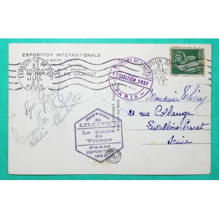 N°280 PAIX CARTE POSTALE ROYAUME DE LILLIPUT PARIS EXPOSITION INTERNATIONALE 1937