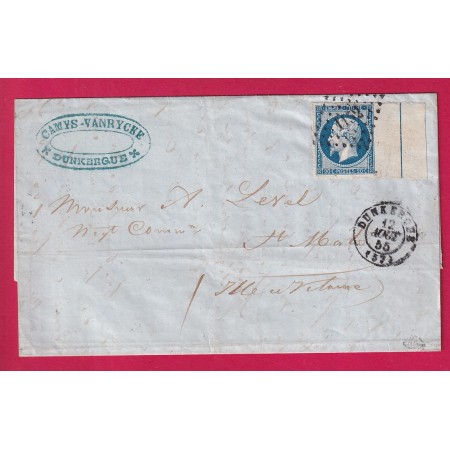 N°14 FILET ENCADREMENT TTB / SUP SIGNE BRUN PC 1152 DUNKERQUE NORD 1855 POUR ST MALO ILLE ET VILAINE