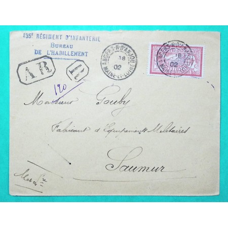 N°119 MERSON RECOMMANDE 135ème REGIMENT D'INFANTERIE BUREAU DE L'HABILLEMENT ANGERS D'ANJOU MAINE ET LOIRE 1902