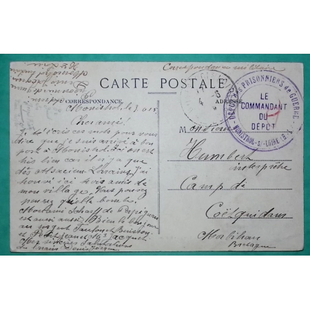 FRANCHISE MILITAIRE FM PRISONNIERS DE GUERRE MONISTROL SUR LOIRE HAUTE LOIRE POUR CAMP DE COËTQUIDAN MORBIHAN 1915 WW1