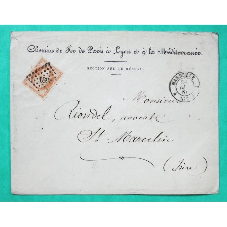 N°16 PC 1896 MARSEILLE BOUCHES DU RHONE ENVELOPPE CHEMIN DE FER PARIS LYON MEDITERRANEE 1861