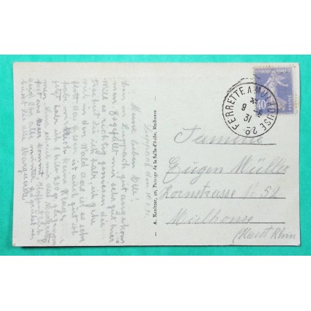 N°237 SEMEUSE AMBULANT ALSACE LORRAINE FERRETTE A MULHOUSE 2° CARTE POSTALE 1931