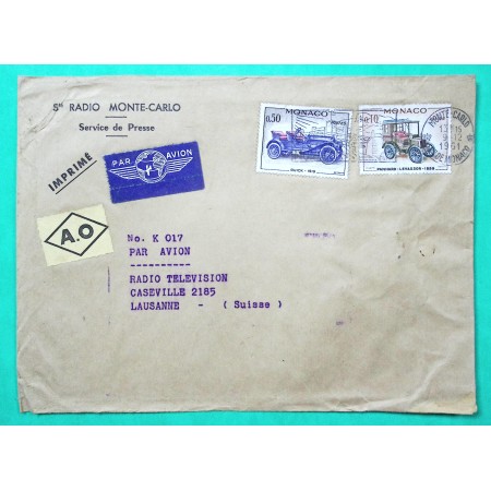 10C + 50C VOITURES MONACO LETTRE TARIF IMPRIME PAR AVION RADIO MONTE CARLO SERVICE PRESSE POUR LAUSANNE SUISSE 1961