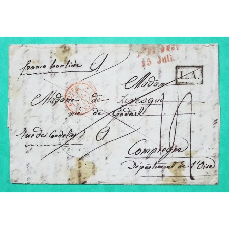 MARQUE PRAGUE REPUBLIQUE TCHEQUE POUR COMPIEGNE OISE ENTREE AUTRICHE FORBACH PAYE JUSQU'A LA FRONTIERE 1839