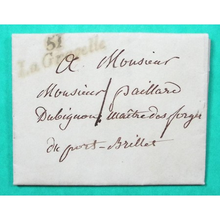 CURSIVE 51 LA GRAVELLE MAYENNE CORRESPONDANCE LOCALE TAXE 1 POUR PORT BRILLET 1833