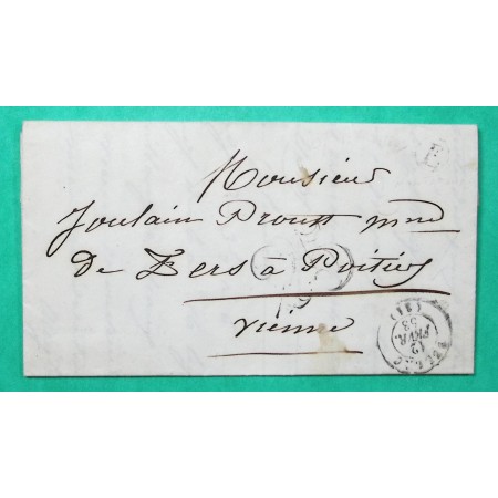 CAD TYPE 15 BELLAC HAUTE VIENNE BOITE RURALE E MONTAGRIER ST BONNET DE BELLAC POUR POITIERS TAXE 25 1853