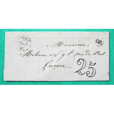 CAD TYPE 15 AVRILLE VENDEE OR ORIGINE RURALE MORICQ POUR LUCON TAXE 25 1852