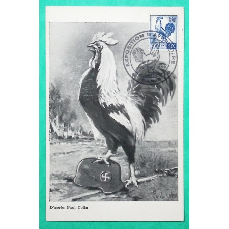 N°632 CARTE MAXIMUM COQ ALGER EXPOSITION D'AVICULTURE PARIS 1945