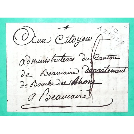 MARQUE 10 AZILLE AUDE POUR BEAUCAIRE GARD 25x7 PERIODE REVOLUTIONNAIRE 1798 LETTRE COVER FRANCE