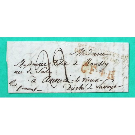 MARQUE BUREAU DE POSTES CHAMBRES DES DEPUTES PARIS POUR ANNECY HAUTE SAVOIE ETATS SARDES 1820
