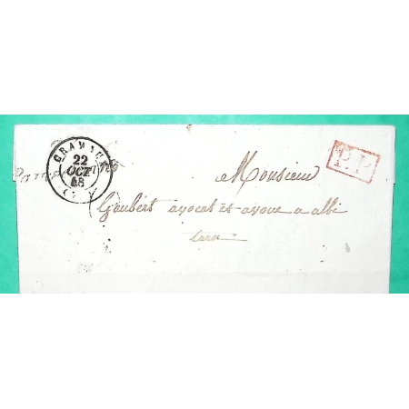 CURSIVE 77 PAMPELONNE TARN + CAD TYPE 15 CRAMAUX CARMAUX PP PORT PAYE DEPART GAUJARENGUES? POUR ALBI 1848 COVER FRANCE