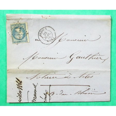 N°22 GC 1717 GREOUX BASSES ALPES POUR ARLES BOUCHES DU RHONE 1866