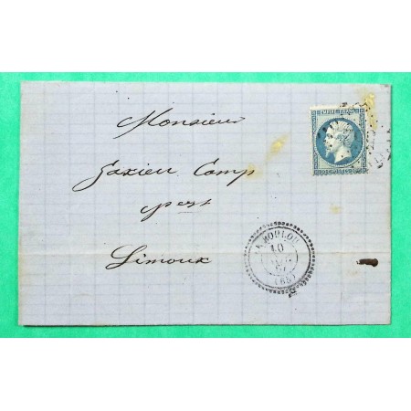 N°22 GC 552 CAD TYPE 22 LE BOULOU PYRENEES ORIENTALES POUR LIMOUX AUDE 1867