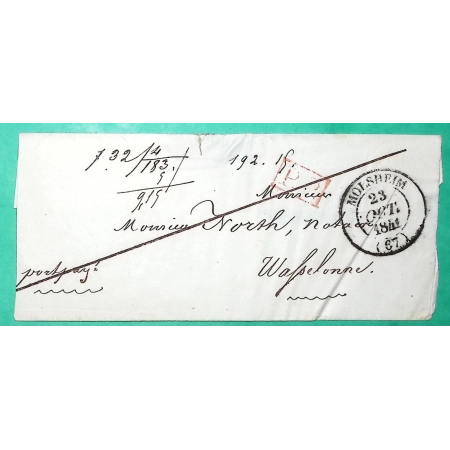 CAD TYPE 14 MOLSHEIM BAS RHIN PP PORT PAYE POUR WASSELONNE 1841 LETTRE COVER FRANCE
