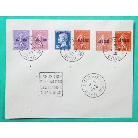 N°177 + 195 + 200 + 201 + 203 + 204 PASTEUR SEMEUSE SURCHARGE ALGERIE LETTRE EXPOSITION GENERALE CENTENAIRE ORAN 1930