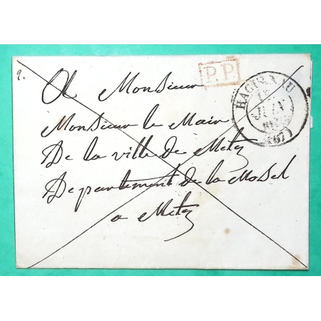 CAD TYPE 13 HAGUENAU BAS RHIN PP PORT PAYE POUR METZ MOSELLE 1839 LETTRE COVER FRANCE