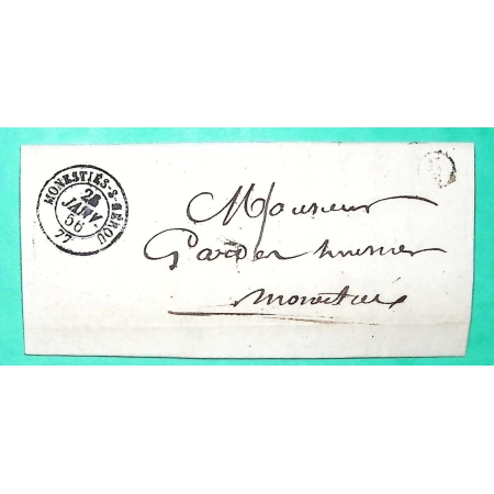 CAD TYPE 15A MONESTIES SUR CEROU TARN BOITE RURALE SUPPLEMENTAIRE H2 NON IDENTIFIEE TAXE LOCALE 1 1856 COVER FRANCE