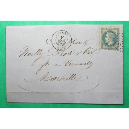 N°29 GC 4412 CARCES VAR BUREAU SUPPLEMENTAIRE POUR MARSEILLE BOUCHES DU RHONE 1868