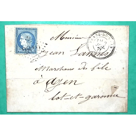 N°37 CERES TYPE SIEGE GC 2810 CAD TYPE 24 PENNE DU TARN POUR AGEN LOT ET GARONNE 1871 LETTRE COVER FRANCE