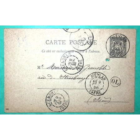 ENTIER SAGE MEYLAN ISERE OL ORIGINE LOCALE POUR GRENOBLE 1896 LETTRE COVER FRANCE