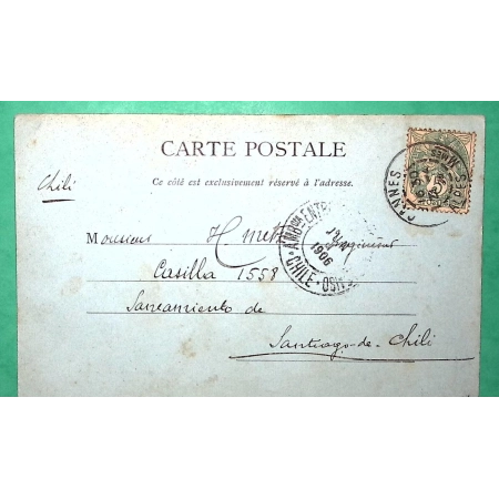 N°111 BLANC CARTE POSTALE CANNES ALPES MARITIMES POUR SANTIAGO DE CHILI CHILE 1906 LETTRE COVER FRANCE