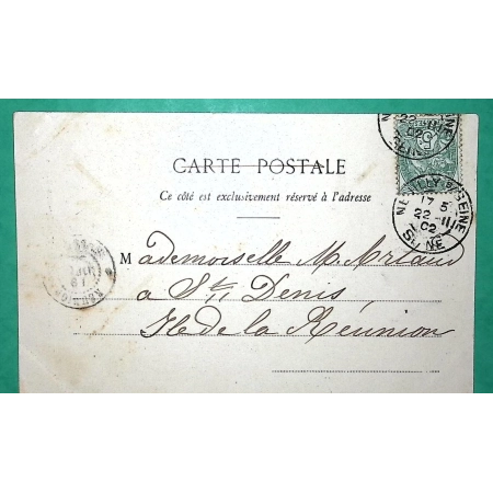 N°111 BLANC CARTE POSTALE NEUILLY SUR SEINE POUR ST DENIS ILE DE LA REUNION 1902 LETTRE COVER FRANCE