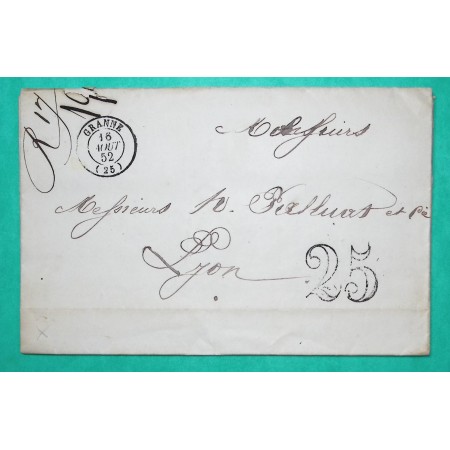 CAD TYPE 15 GRANNE DROME POUR LYON RHONE TAXE 25 1852