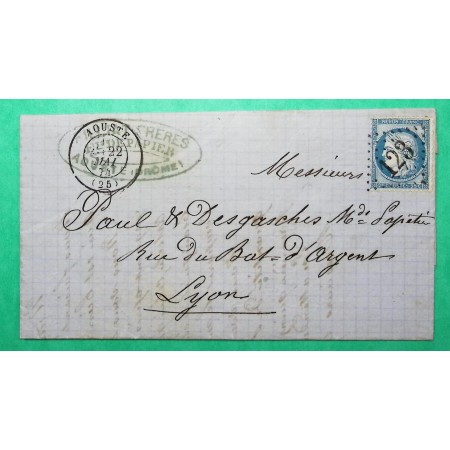 N°60A GC 123 AOUSTE DROME POUR LYON RHONE 1874