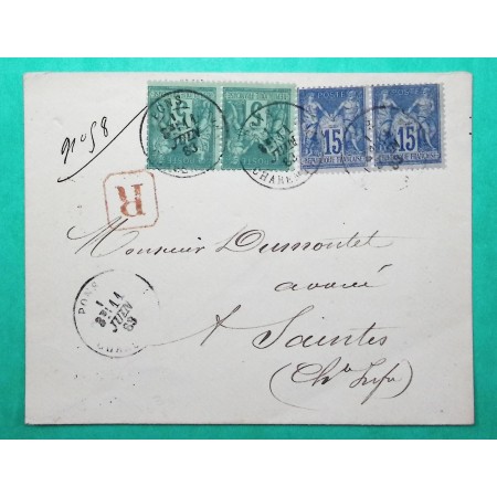 N°75 x2 + 90 x2 SAGE RECOMMANDE PONS CHARENTE INFERIEURE POUR SAINTE 1883