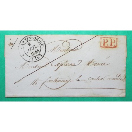 CAD TYPE 14 ST MARTIN DE RE CHARENTE INFERIEURE PP PORT PAYE POUR FONTENAY LE COMTE VENDEE 1844