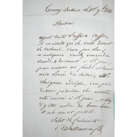 CAD TYPE 15 TONNAY BOUTONNE CHARENTE INFERIEURE CL CORRESPONDANCE LOCALE TAXE 1 POUR TREUIL MUREAU 1848