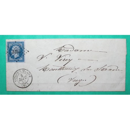 N°14 TB PC 3955 VITREY SUR MANCE HAUTE SAONE POUR MONTHUREUX SUR SAONE VOSGES 1859